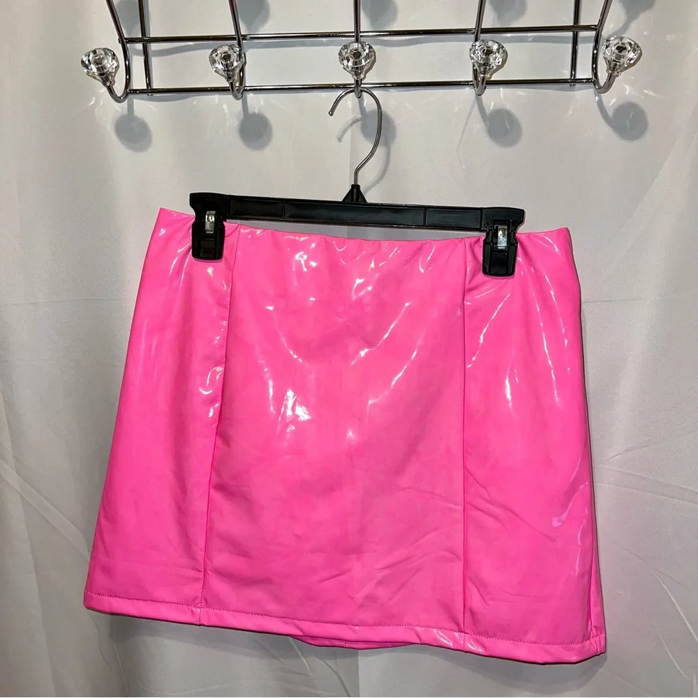 Sexy High Waist Hot Pink Faux PU Leather Bodycon Mini Skirt - Picture 1 of 8